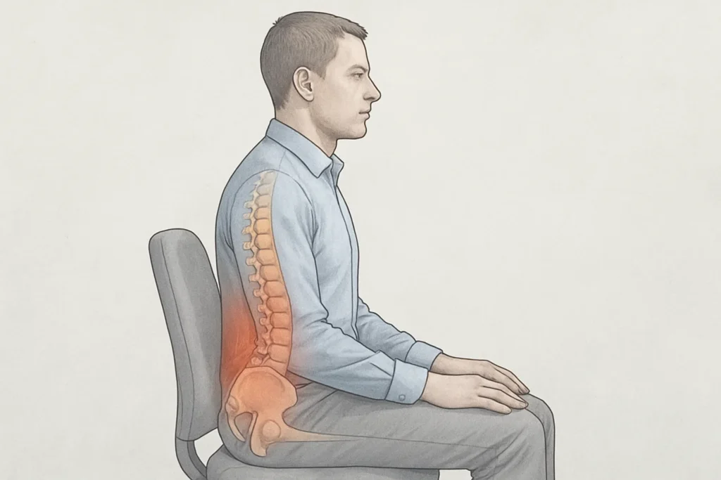 Postura sentada prolongada y carga lumbar